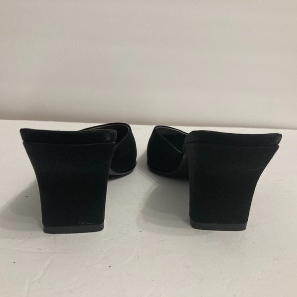 90s Y2K Black Satin Mules SQUARE TOE Slip on Heels Size 9 Worthington Witchcore - Picture 4 of 5